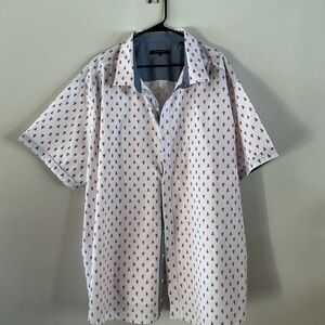 Men's White and Red Casual Button Down Shirt